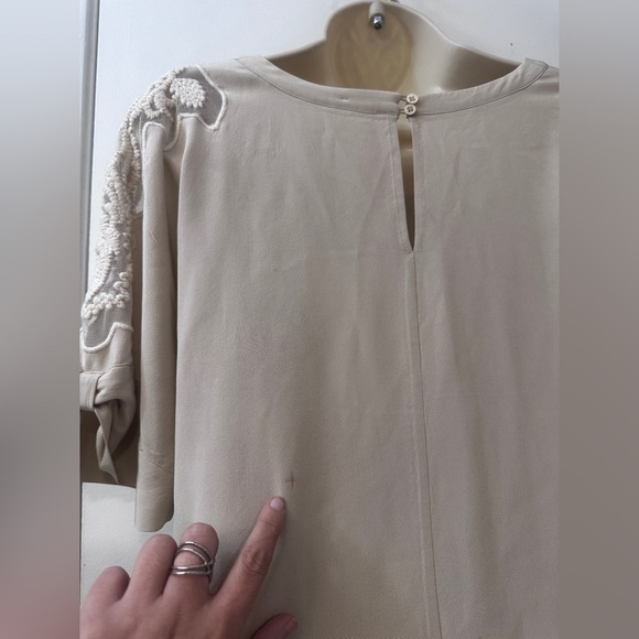 Massimo Dutti Women’s 38/ US 4 Silk Dress Beige Lace Appliqué Sleeves Boho Chic - Picture 6 of 11